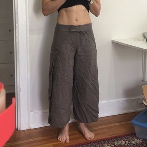 Taupe linen wrap pants